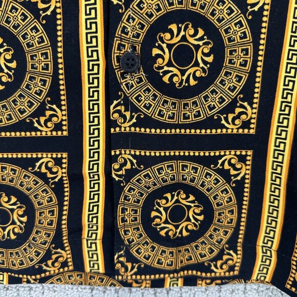 Casa Moda Couture Shirt Mens Size S Black Mustard Button Down Greek Pattern - Picture 4 of 9